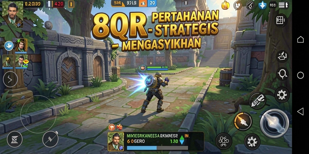 Screenshot menampilkan aksi menara pertahanan dalam 8QR.