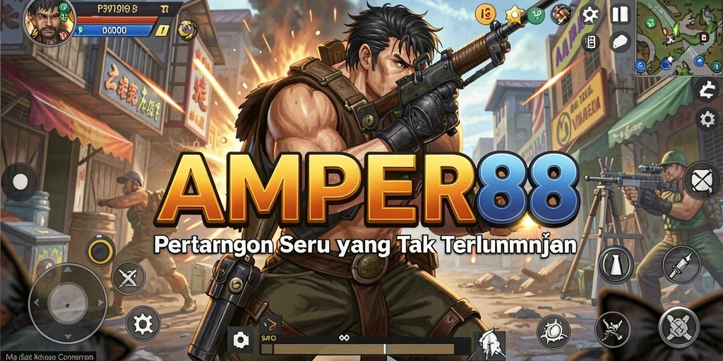 Gameplay seru dalam AMPER88 dengan karakter bertarung penuh aksi.
