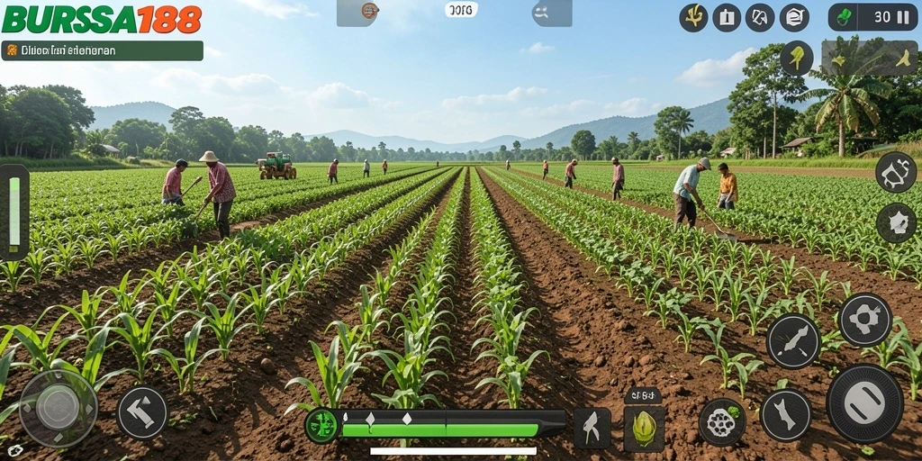 Screenshot gameplay BURSA188 menampilkan aktivitas bertani yang seru dan interaktif.