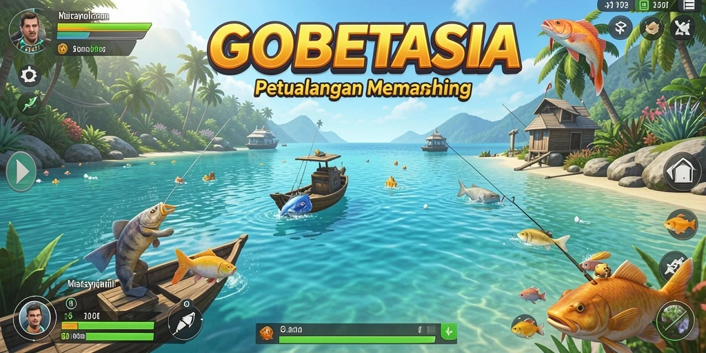 Tampilan gameplay menarik GOBETASIA saat menangkap ikan.