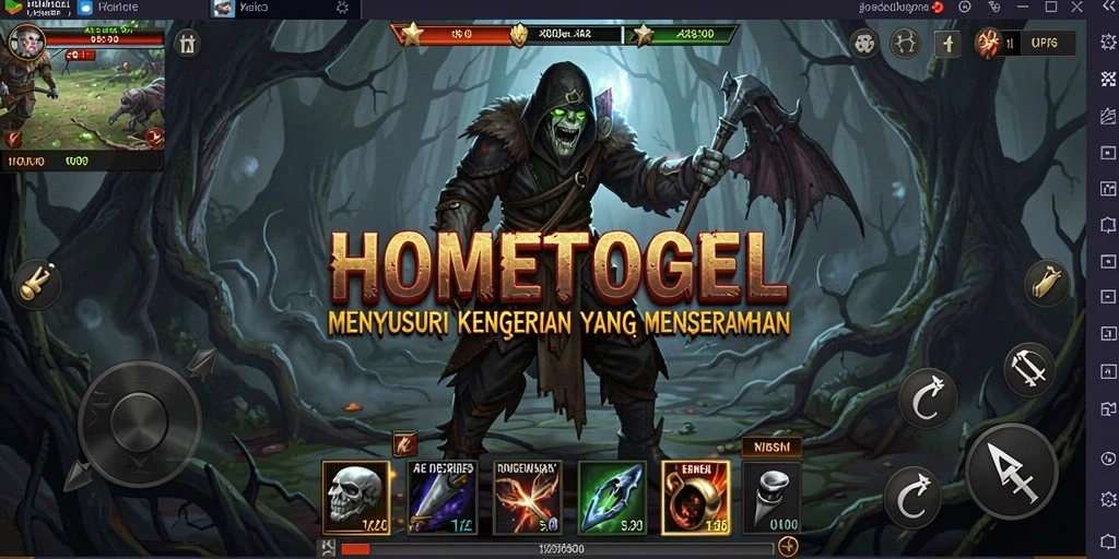 Screenshot gameplay HOMETOGEL menampilkan kegelapan menyeramkan dan ketegangan mencekam.