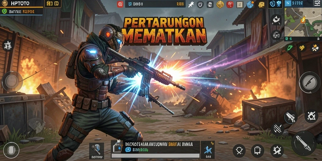 Gameplay HPTOTO menunjukkan aksi intens dalam pertandingan Battle Royale.