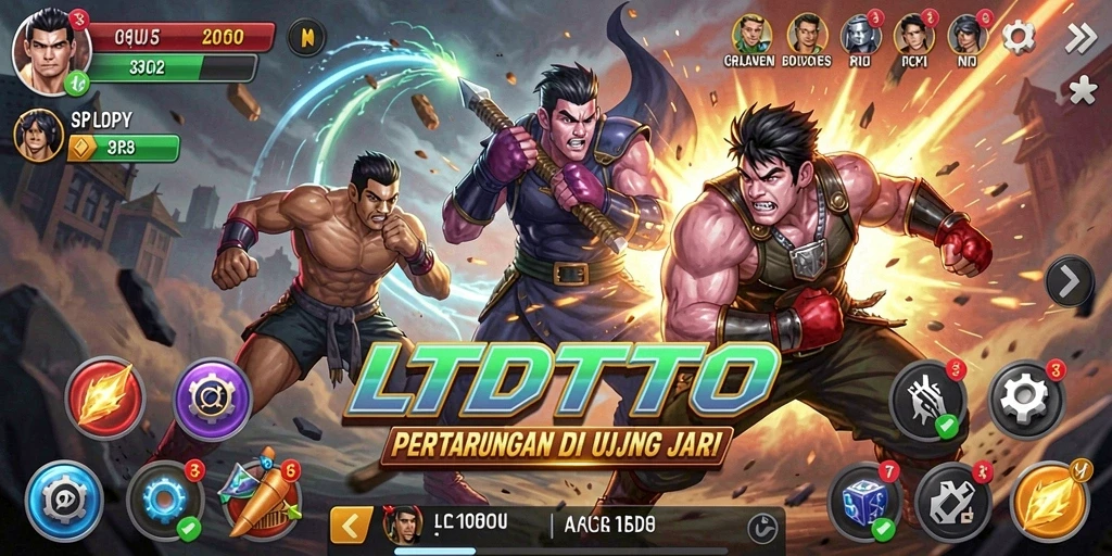 Tangkapan layar LTDTOTO menampilkan aksi pertarungan seru dan karakter unik.