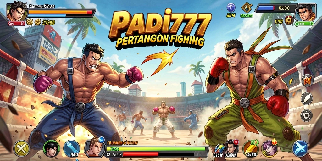 Gameplay pertarungan seru PADI777 dengan karakter unik.
