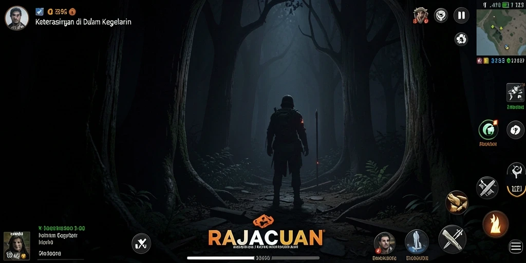 Screenshot gameplay RAJACUAN menampilkan suasana mencekam dan horor.