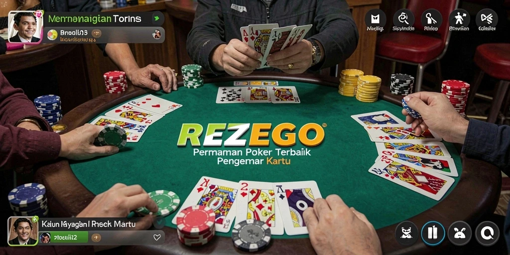 Tangkapan layar utama permainan Poker dengan pemain yang bersaing di meja.