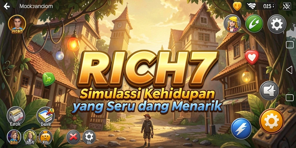 Tampilan gameplay RICH7 yang menarik dengan elemen simulasi kehidupan.
