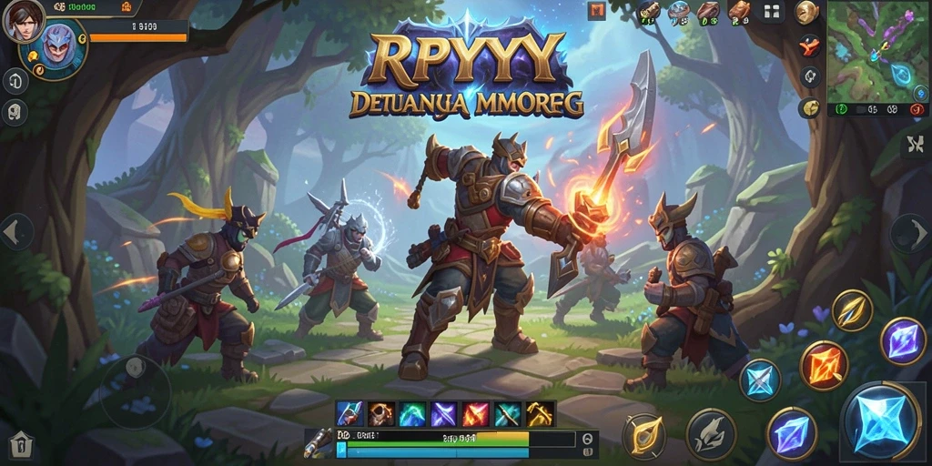 Screenshot utama RPYYY menampilkan pertarungan epik dalam dunia MMORPG yang menakjubkan.