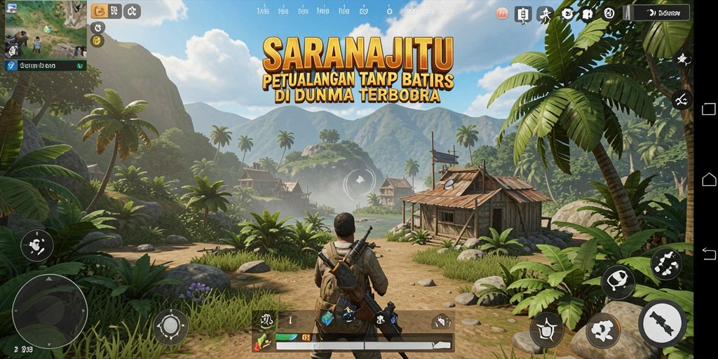 Tangkapan layar gameplay SARANAJITU yang menunjukkan eksplorasi dunia terbuka.