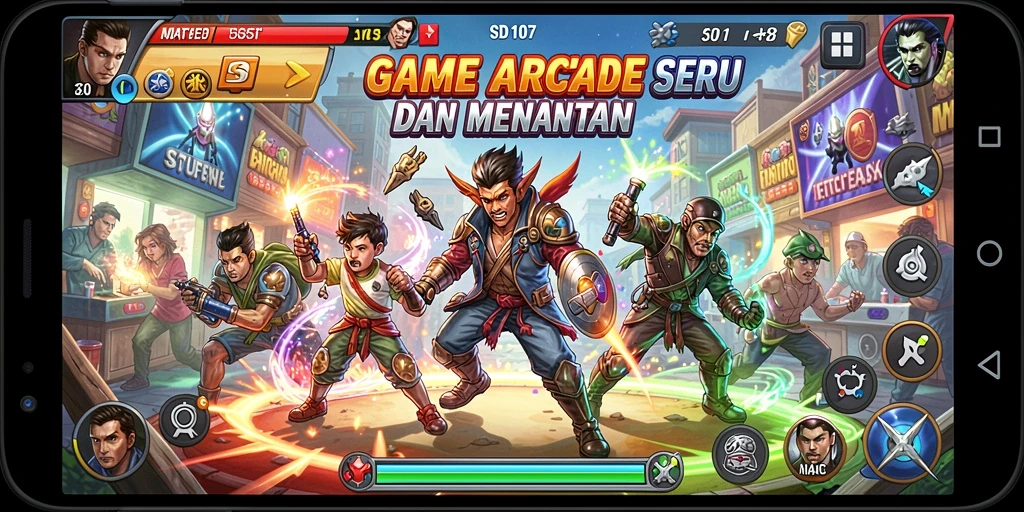 Tangkapan layar gameplay SD107 yang menunjukkan aksi seru di dalam game Arcade.