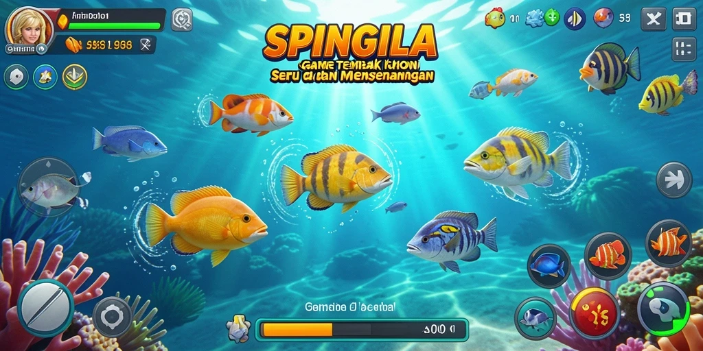 Tampilan menarik dari gameplay SPINGILA saat menembak ikan.