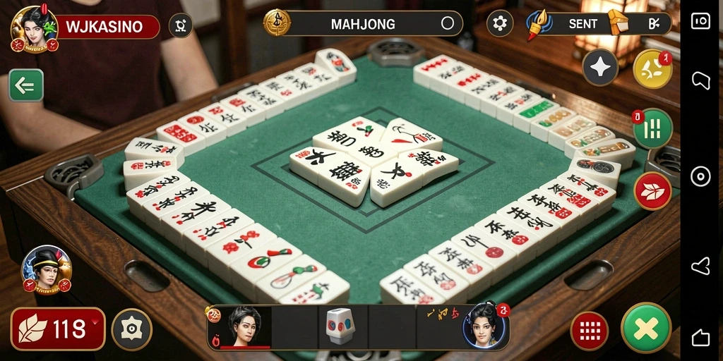 Tampilan gameplay <strong>WJKASINO</strong> menunjukkan keseruan bermain Mahjong.
