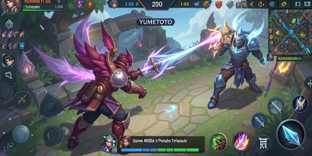 Tampilan gameplay seru di YUMETOTO dengan pertarungan yang intens.